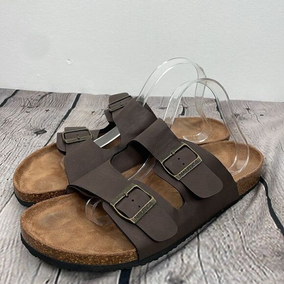 Nautica Men’s Sandals Slip on with wide two straps and buckle size 11 Brown - Picture 2 of 12